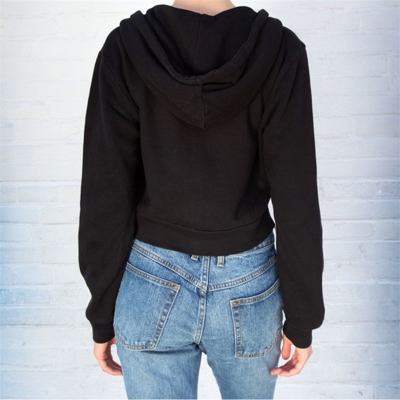 Brandy Melville Crystal Hoodie Cropped One Size Black Full Zip Up Fleece Lined - Picture 3 of 12